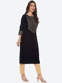 Thumbnail for Biba Women Navy Blue Yoke Design Gotta Patti Velvet Straight Fit Kurta - Distacart