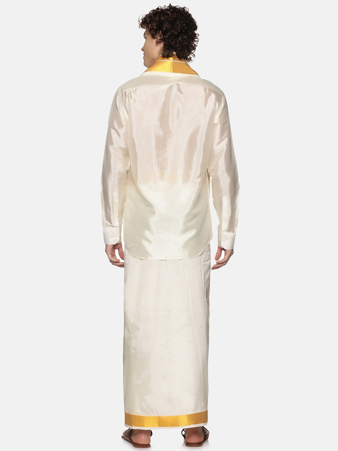 Sethukrishna Men Cream Solid With Angavastram - Distacart