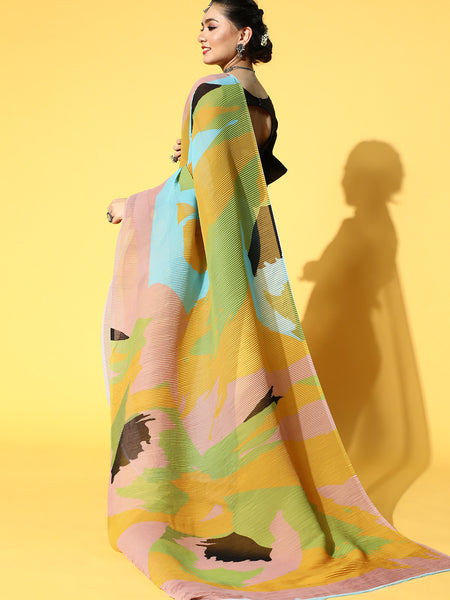 Tikhi Imli Abstract Poly Georgette Saree Border - Distacart