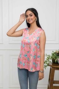 Thumbnail for Myshka Women Multi-Abstract V-Neck No Sleeves Polyester Top - Distacart