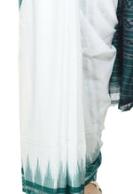 Thumbnail for Vamika Sambalpuri Ikat Cotton Plane Kunbha White & Green Saree - Distacart