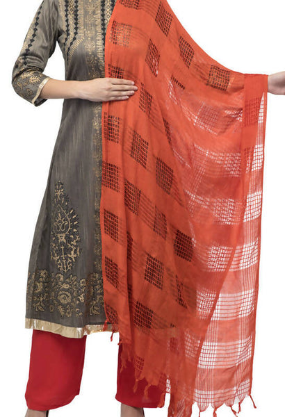 Mominos Fashion Moeza Orange Window Cotton Dupatta - Distacart
