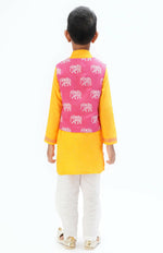 Thumbnail for Lil Drama Trunk Tales Boys Yellow Kurta Jacket And Pant - Distacart