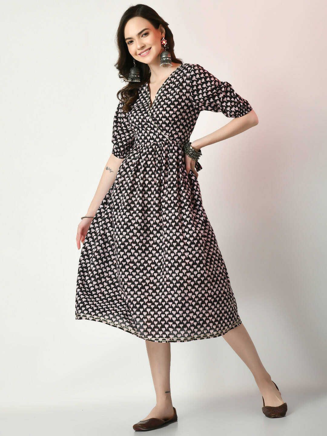 Myshka Women's Black Empire Printed Dress - Distacart