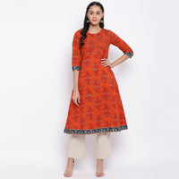 Thumbnail for NOZ2TOZ Women Orange Cotton Kurti (1pc) - Distacart