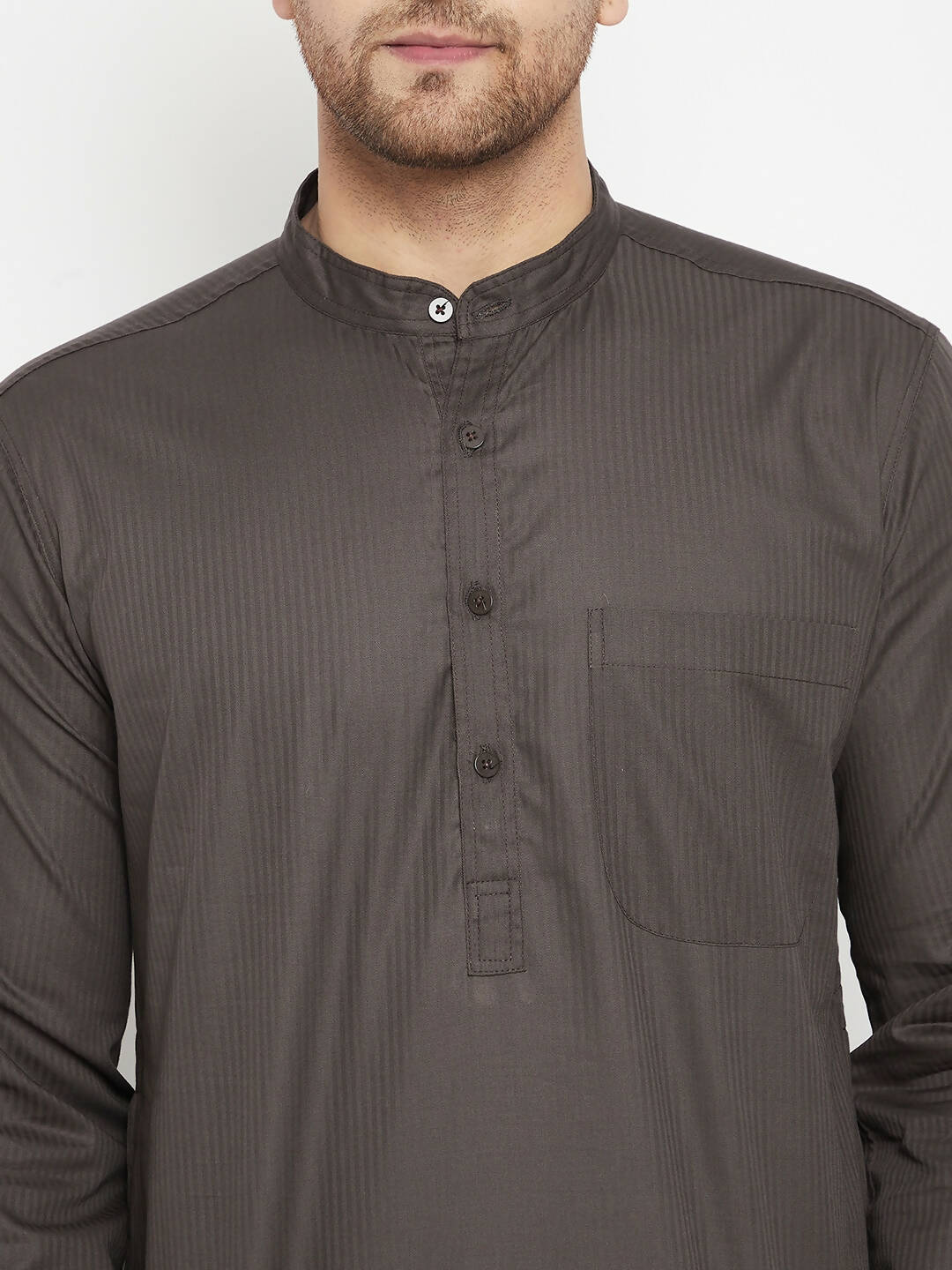 Even Apparels Brown Pure Cotton Long Men's Kurta With Band Collar - Distacart