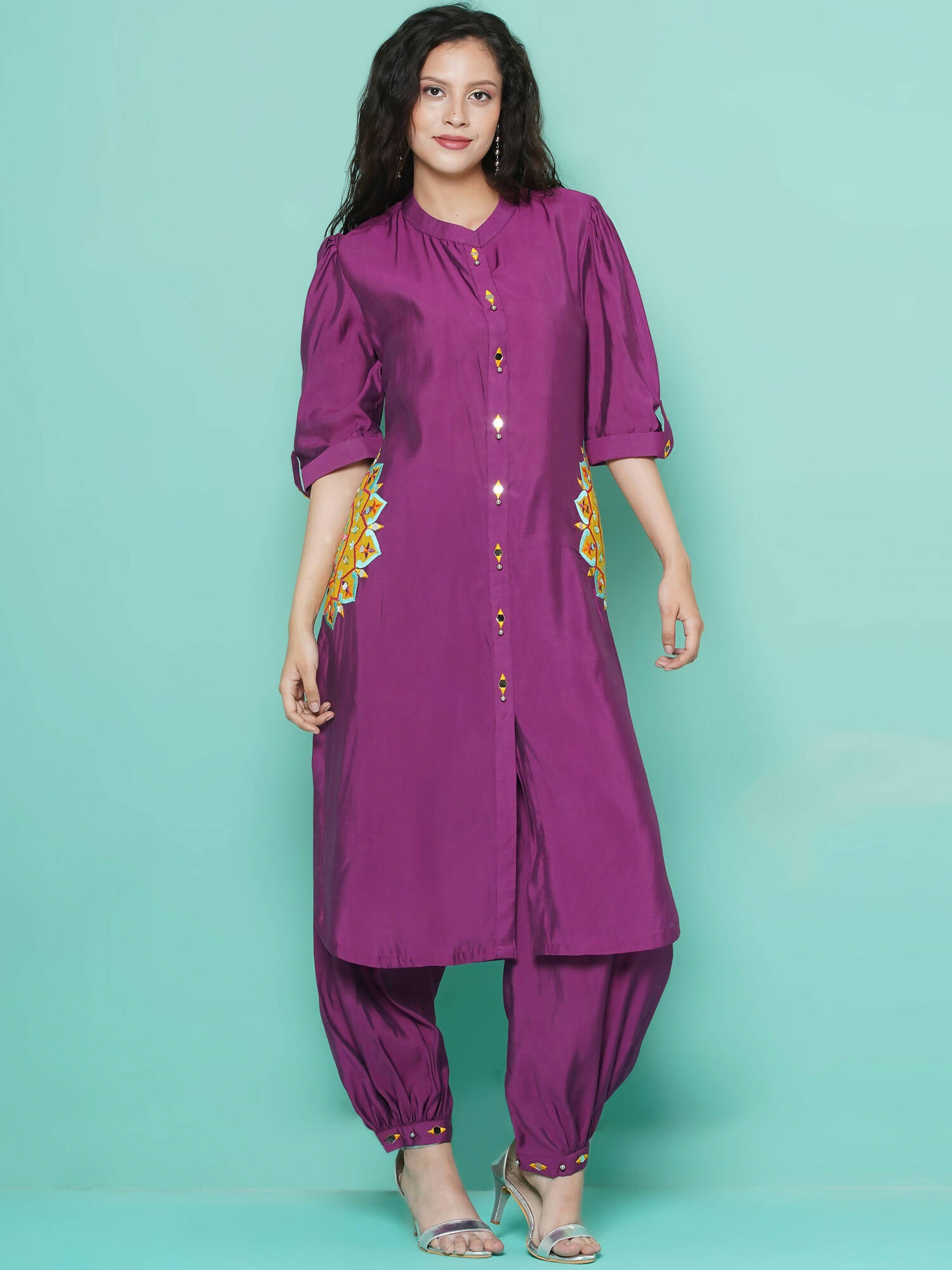 Women Republic Purple Art Silk Embroidered Kurta with Afghani Salwar - Distacart