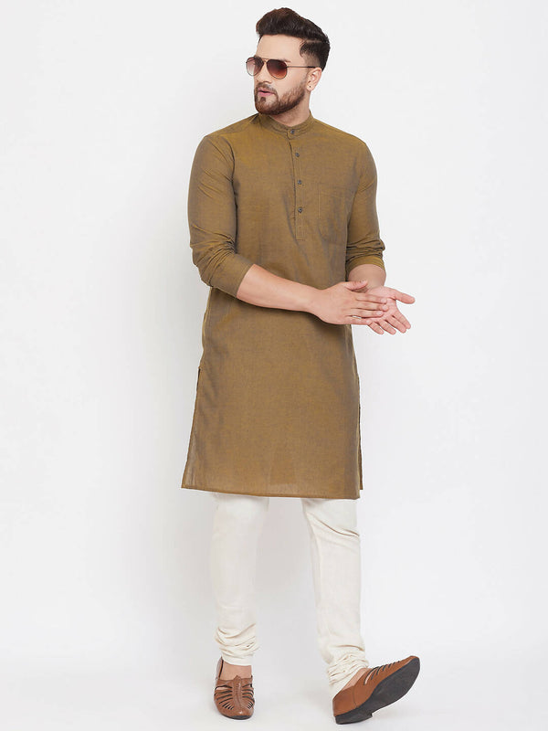 Even Apparels Brown Pure Cotton Men's Kurta With Band Collar - Distacart
