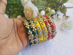 Thumbnail for Green, Yellow and Red Silk Threaded Stone Bangles Sets