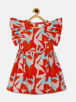 Thumbnail for Manet Girls Cotton Frill Bow Frock Printed - Multicolour - Distacart