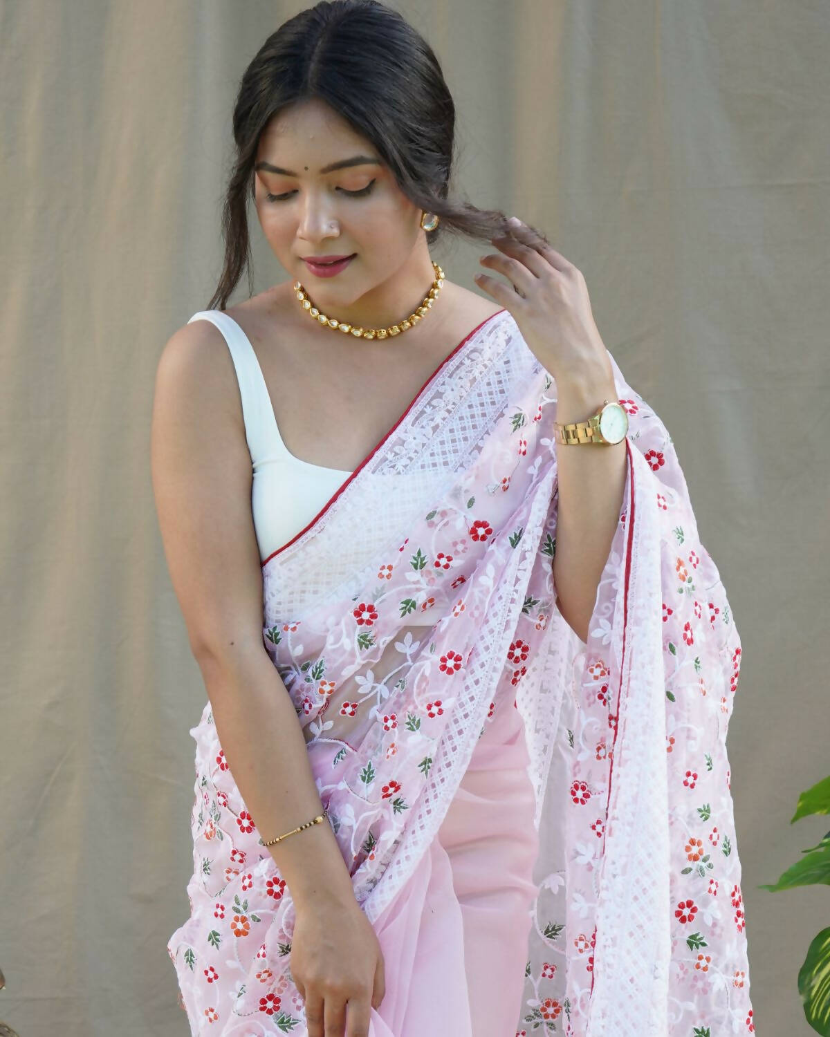 Vastrasky Baby Pink Organza Saree - Distacart