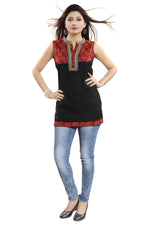 Thumbnail for Snehal Creations Terrific Black Rayon Cotton Sleeveless Tunic Top - Distacart