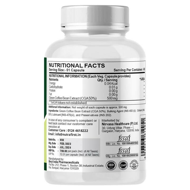 Nutrafirst Green Coffee Bean Extract Capsules - Distacart