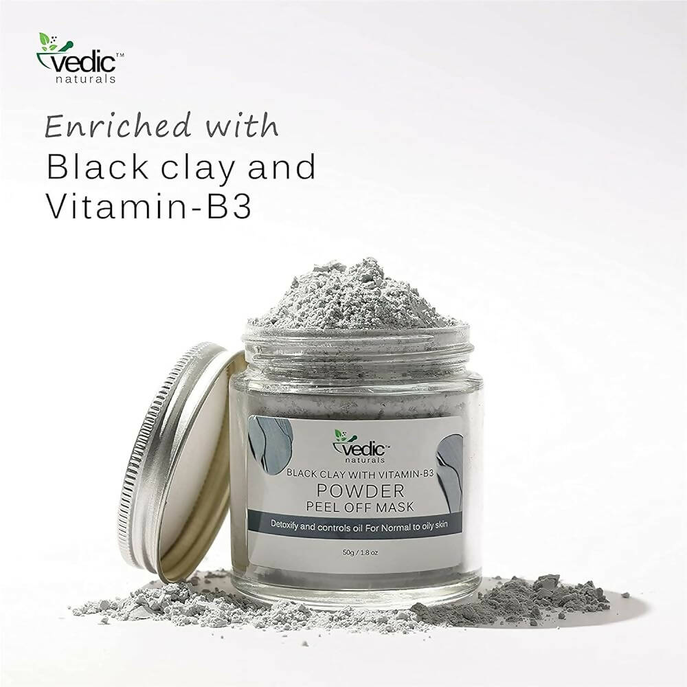 Vedic Naturals Black Clay With Vitamin-B3 Powder Peel Off Mask - Distacart