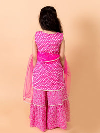 Thumbnail for Girls Purple Ethnic Motifs Printed Pure Cotton Kurta With Sharara With Dupatta - Mini Marvels - Distacart