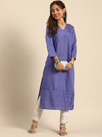 Thumbnail for Sangria Women Jacquard Sequinned Chanderi Silk Kurta - Distacart