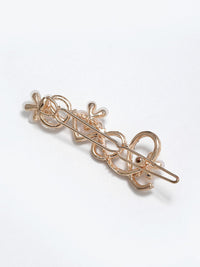Thumbnail for Panash Women Gold-Toned & White Cz-Studded & Beaded Love Hair Pin - Distacart