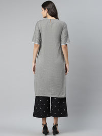 Thumbnail for Biba Women Grey Melange & Black Solid Kurta with Palazzos - Distacart