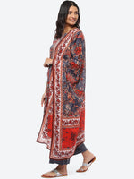 Thumbnail for Biba Notch Neck Floral Printed Straight Kurta With Palazzos & Dupatta - Distacart