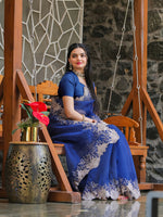 Thumbnail for Tikhi Imli Blue Embroidered Organza Saree - Distacart