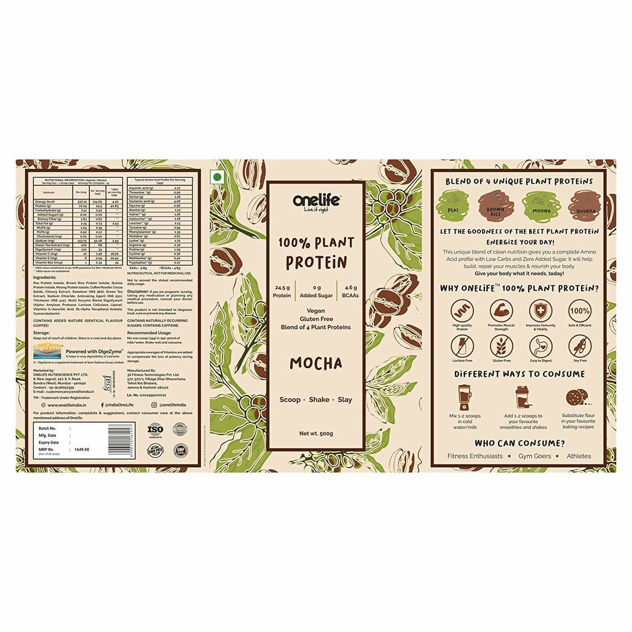 Onelife Plant Protein Mocha - Distacart