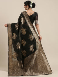 Thumbnail for Saree Mall Black Floral Linen Blend Banarasi Saree - Distacart