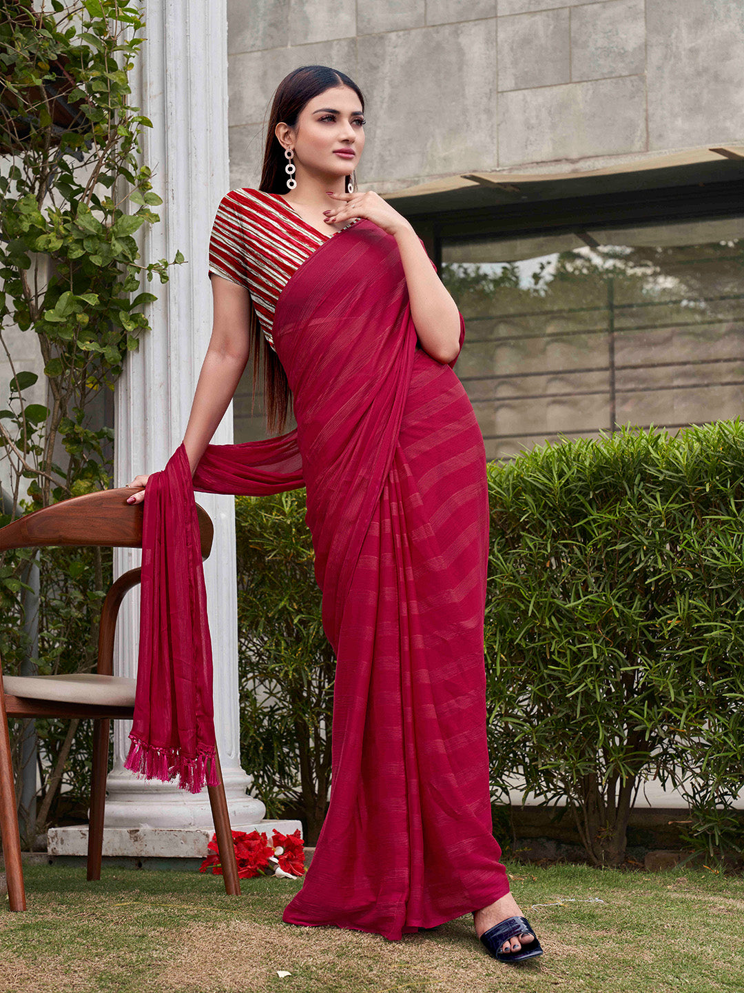 Tikhi Imli Striped Satin Ready to Wear Saree - Distacart