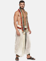 Thumbnail for Sethukrishna Men Cream Solid Readymade Dhoti Pants With Angavastram - Distacart