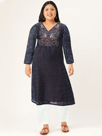 Thumbnail for Biba Women Navy Blue Ethnic Motifs Printed Indigo Kurta - Distacart