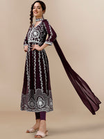 Thumbnail for HERE&NOW Floral Lucknowi Chikankari Embroidered Georgette Anarkali Kurta with Dupatta - Distacart