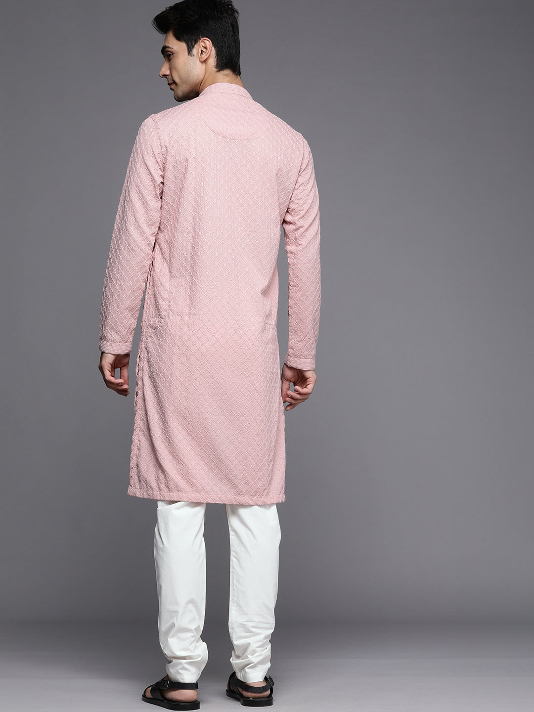 Manyavar Men Pink Ethnic Motifs Embroidered Kurta with Churidar - Distacart