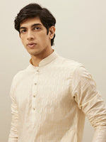 Thumbnail for Manyavar Self Design Mandarin Collar Pure Cotton Kurta With Pyjamas - Distacart
