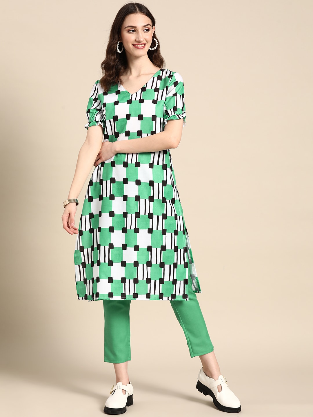 Sangria Women Printed Kurta with Trousers - Distacart