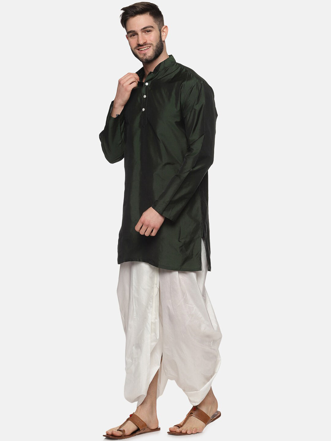 Sethukrishna Men Green Striped Kurta with Dhoti Pants - Distacart