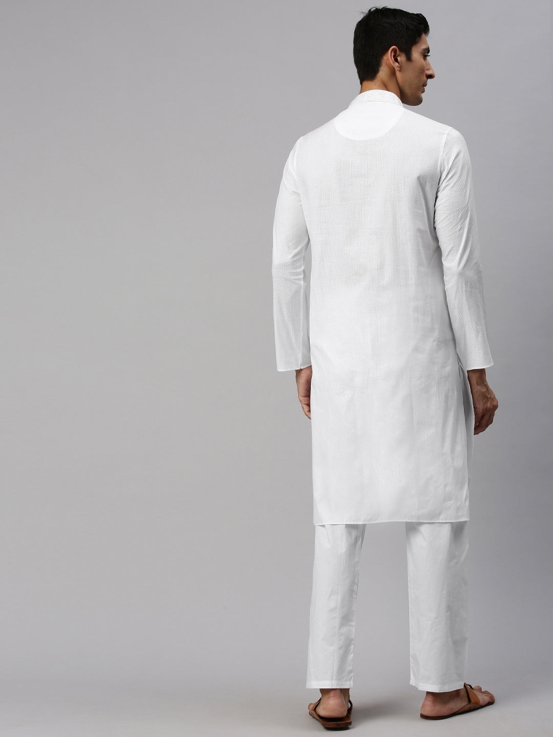 Manyavar Men White Self Design Kurta with Pyjamas - Distacart
