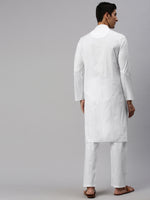 Thumbnail for Manyavar Men White Self Design Kurta with Pyjamas - Distacart