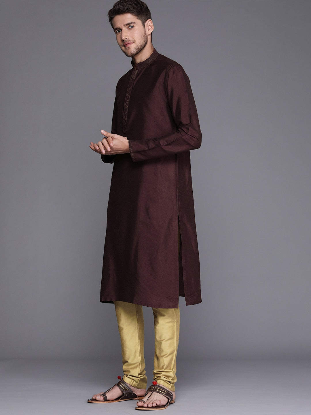 Manyavar Men Burgundy Kurta & Pyjama with Nehru Jacket - Distacart