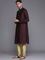 Thumbnail for Manyavar Men Burgundy Kurta & Pyjama with Nehru Jacket - Distacart