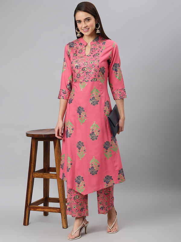 Khushal K Women Pink Printed Kurta with Palazzos - Distacart