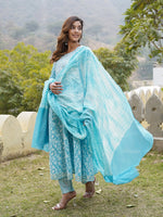 Thumbnail for Kalini Floral Printed Regular Mirror Work Pure Cotton Kurta with Trousers & With Dupatta - Distacart