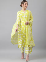 Thumbnail for Khushal K Ethnic Motifs Printed Mirror Work Kurta with Palazzos & Dupatta - Distacart