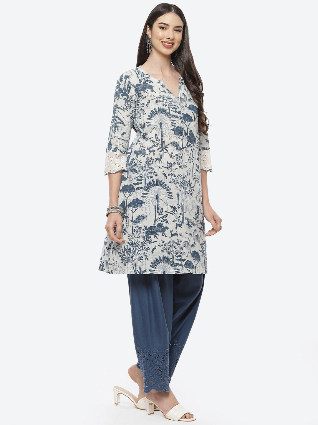 Biba Women White Floral Printed Pure Cotton Kurta with Salwar - Distacart