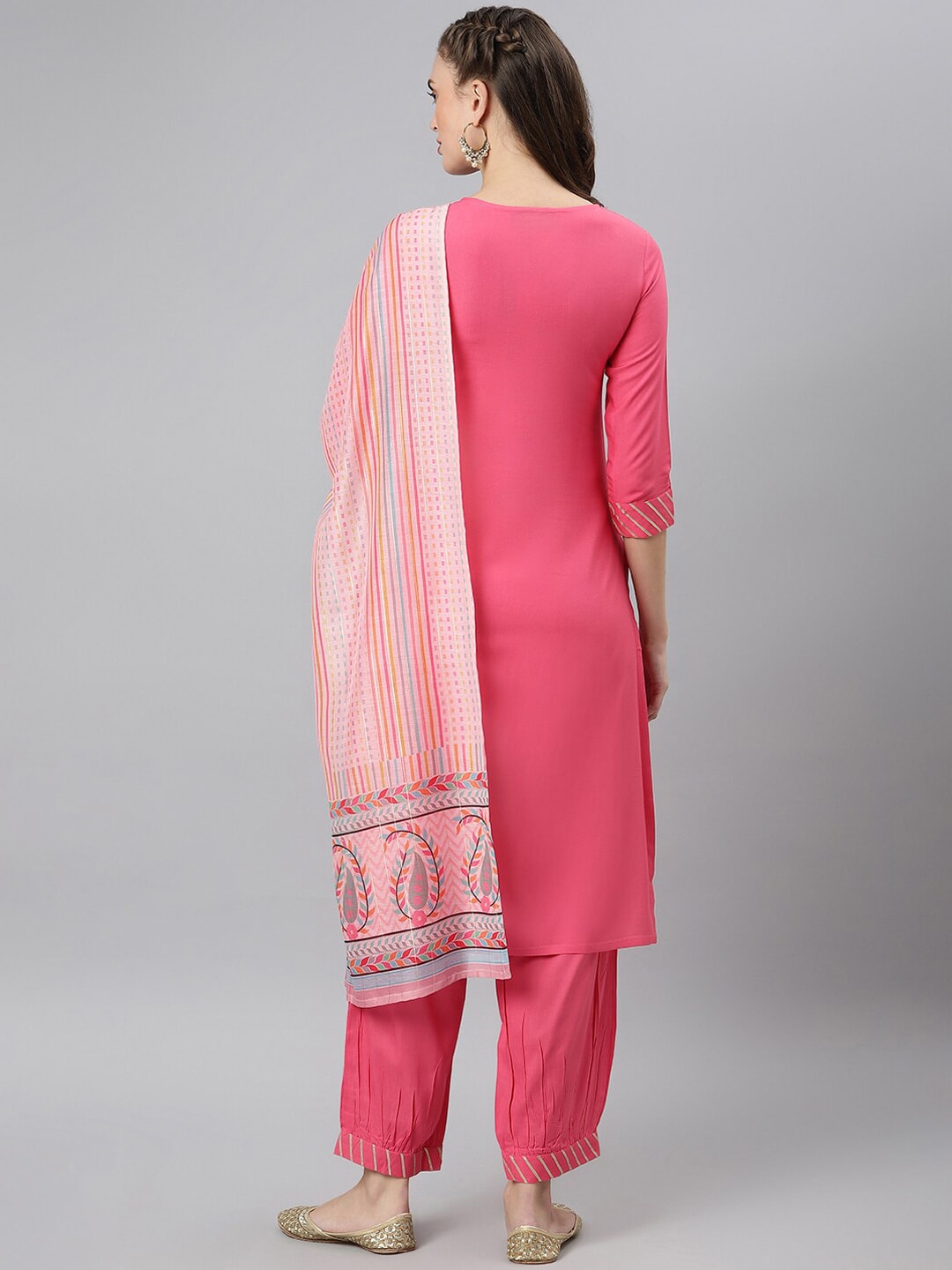 Khushal K Women Pink Yoke Design Kurti with Trouser & Dupatta - Distacart