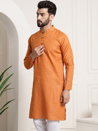 Thumbnail for Sojanya Men Orange Dobby Self-Checked Straight Kurta - Distacart