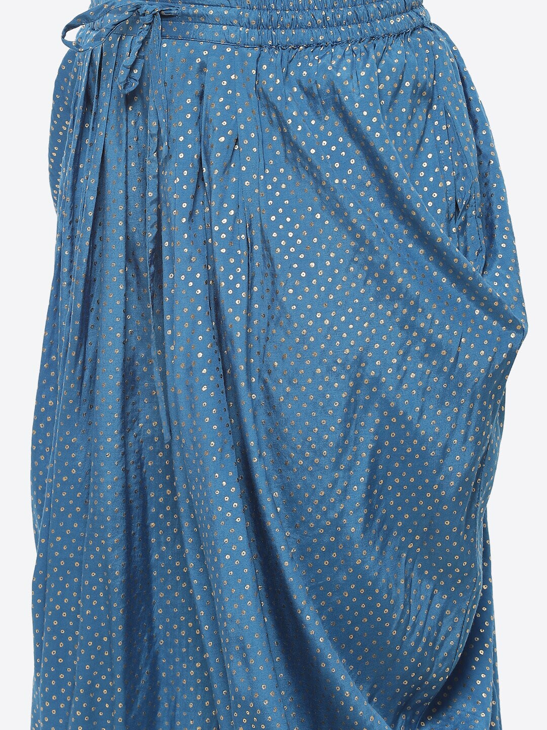 Biba Women Blue & Gold-Coloured Pleated Thread Work Kurta with Dhoti Pants & Dupatta - Distacart