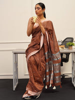 Thumbnail for Tikhi Imli Rust Abstract Woven Design Zari Saree - Distacart