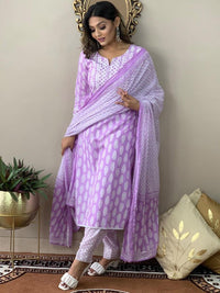 Thumbnail for Kalini Ethnic Motifs Printed Round Neck Regular Kurta With Trousers & Dupatta - Distacart
