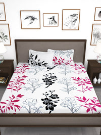 Thumbnail for Story@home White & Pink Floral King Bedsheet with 2 Pillow Covers - Distacart