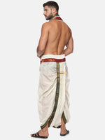 Thumbnail for Sethukrishna Men Cream Solid Readymade Dhoti Pants With Angavastram - Distacart