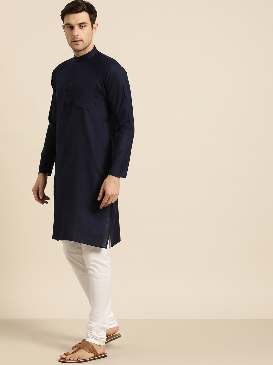 Sojanya Men Navy Blue Solid Straight Kurta - Distacart